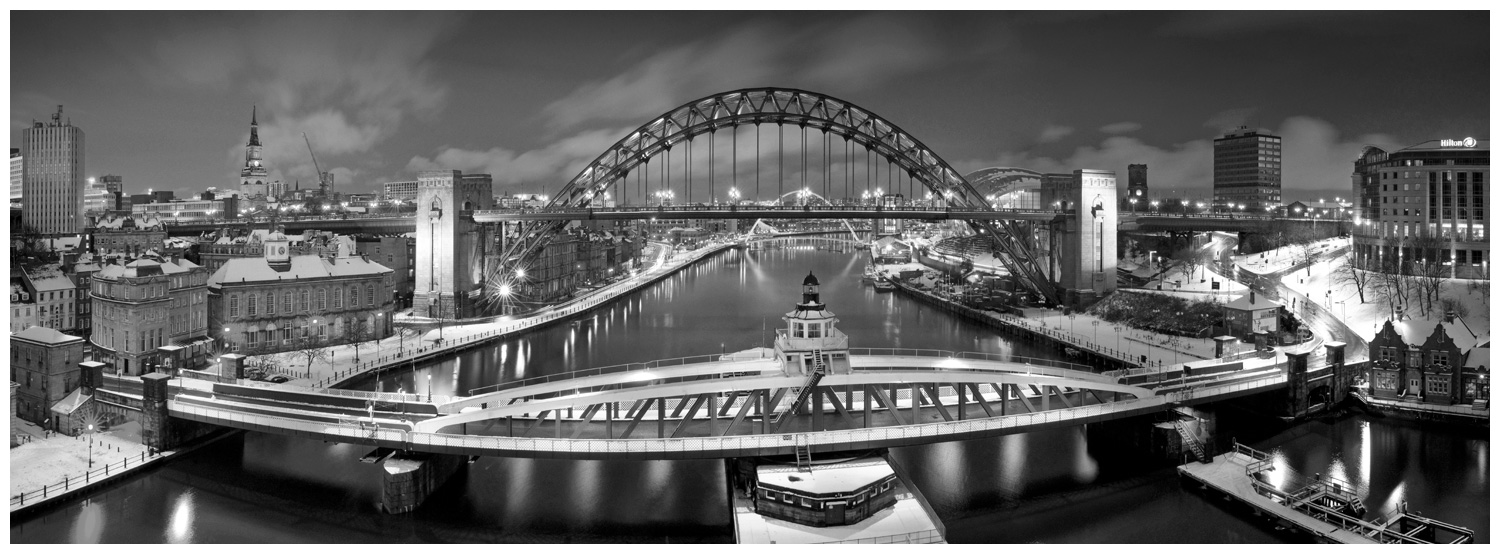 Newcastle Bridges in Snow, print 17 in Black and White