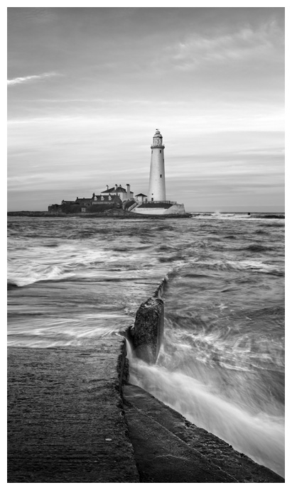 St Marys Lighthouse Sunrise, Print 54 in Black and White
