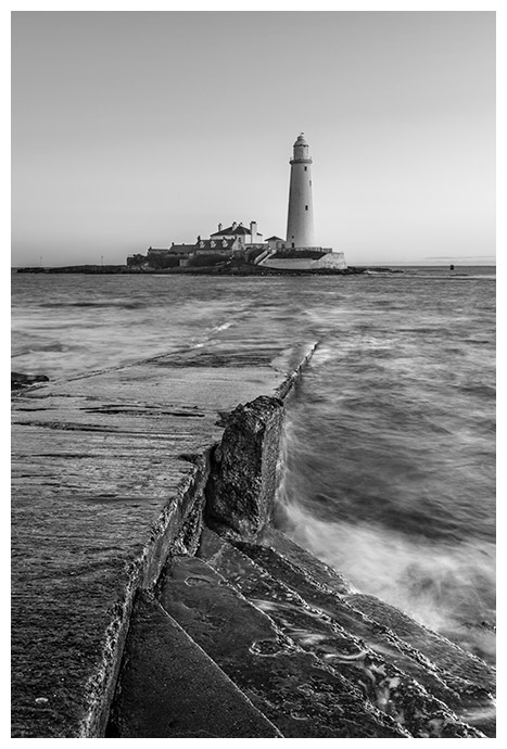 St Marys Lighthouse Sunrise, Print 68 in Black and White
