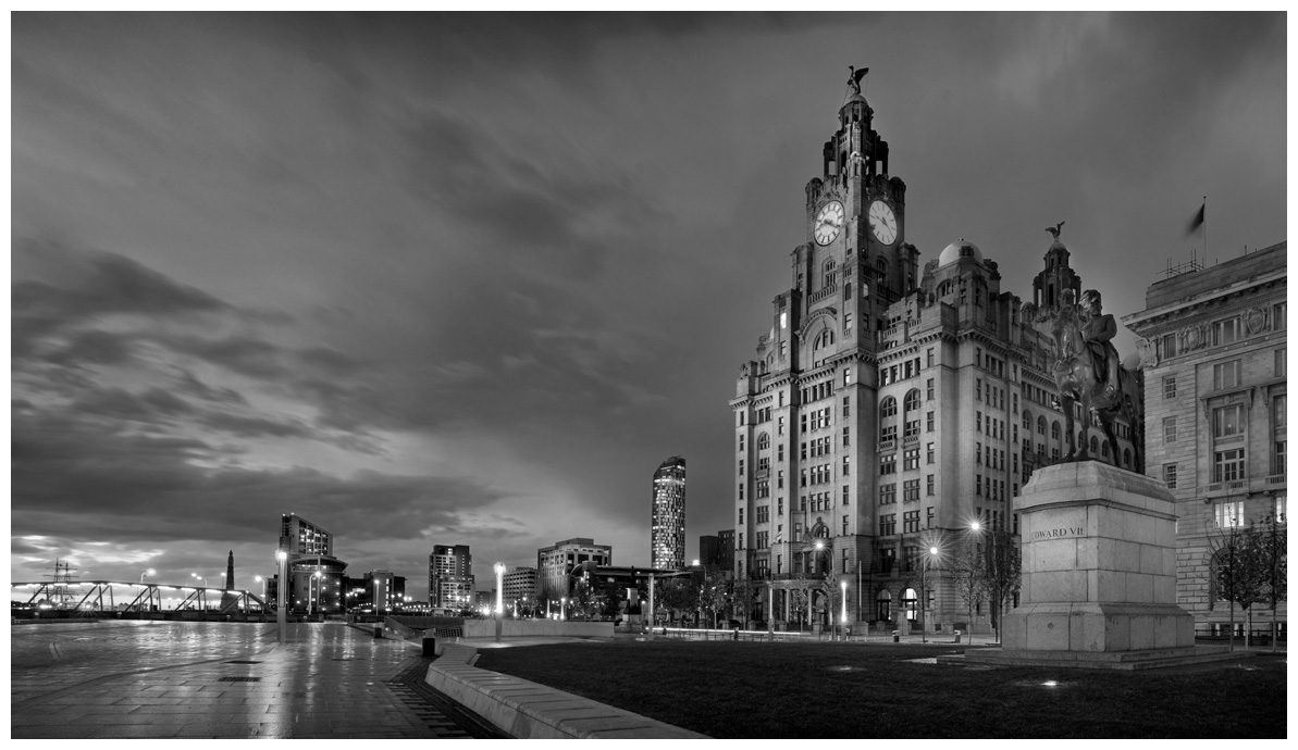 Liverpool Waterfront at dusk, Print 27 in Black and White