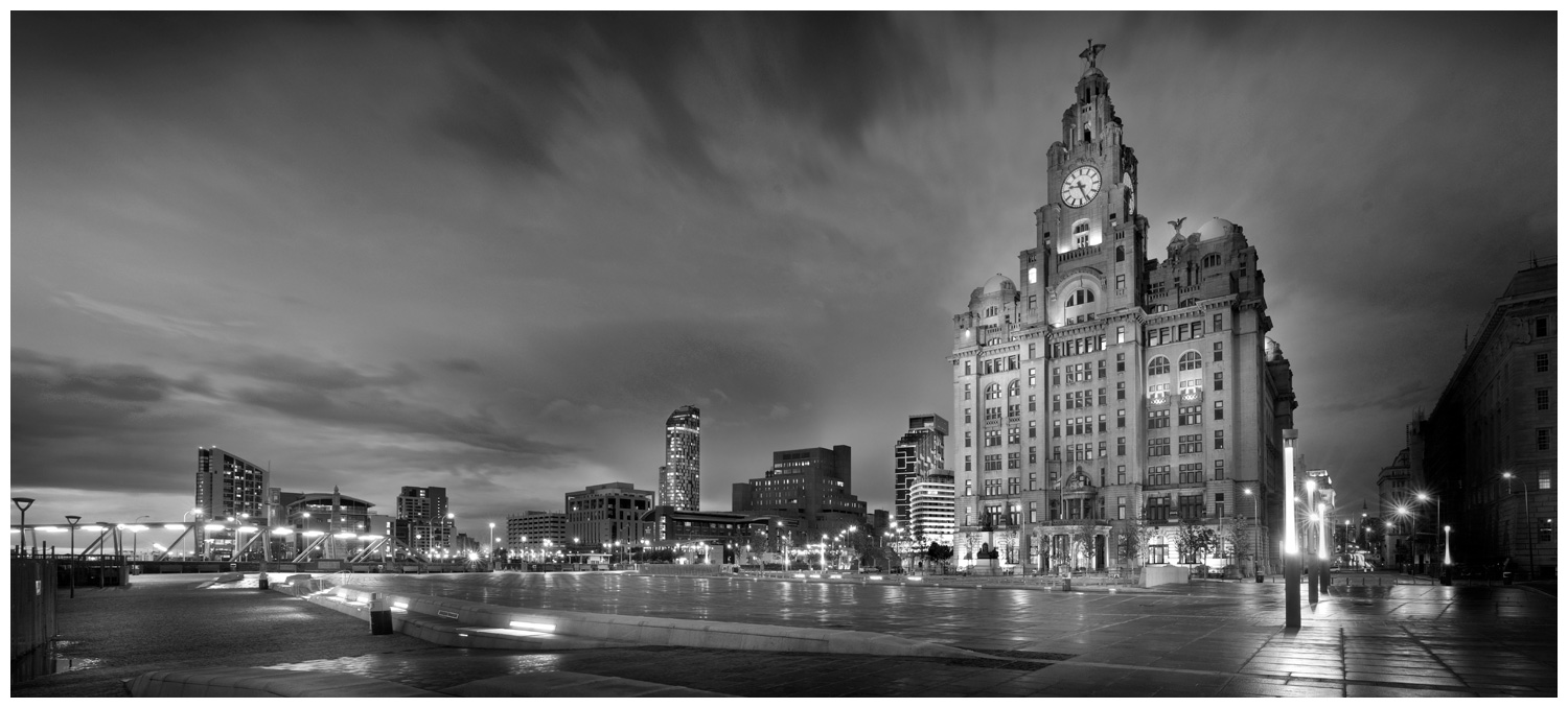Liverpool Waterfront at dusk, Print 28 in Black and White