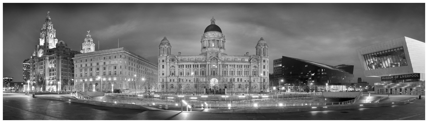 Liverpool Waterfront at dusk, Print 30 in Black and White