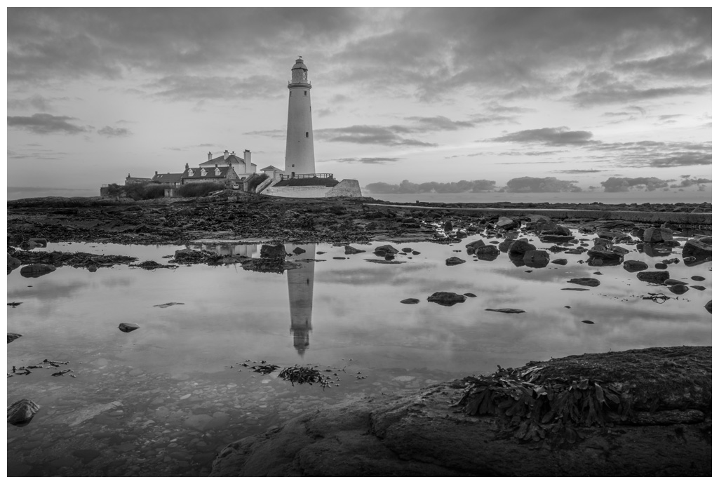 St Marys Lighthouse Sunrise, Print 63 in Black and White