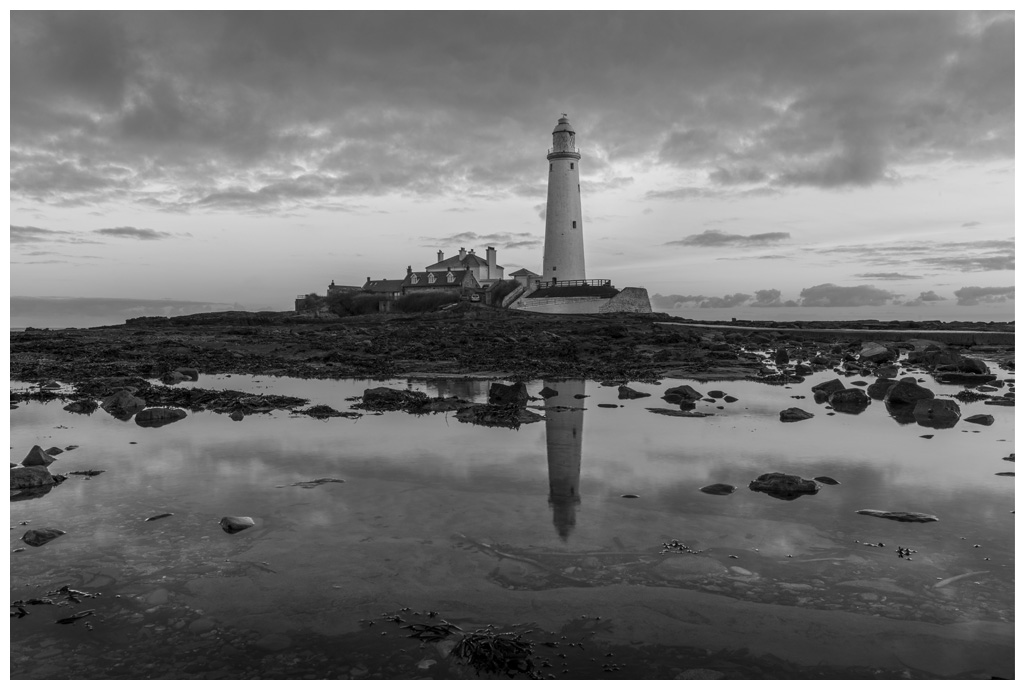 St Marys Lighthouse Sunrise, Print 66 in Black and White